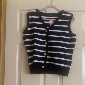 NWT Fashion Black and White Striped Sleeveless Vest with Gold Buttons